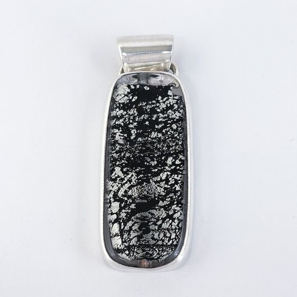 Vintage Sterling Silver 925 6.5cm Black Dichroic Glass Modernist Pendant - Picture 2 of 6